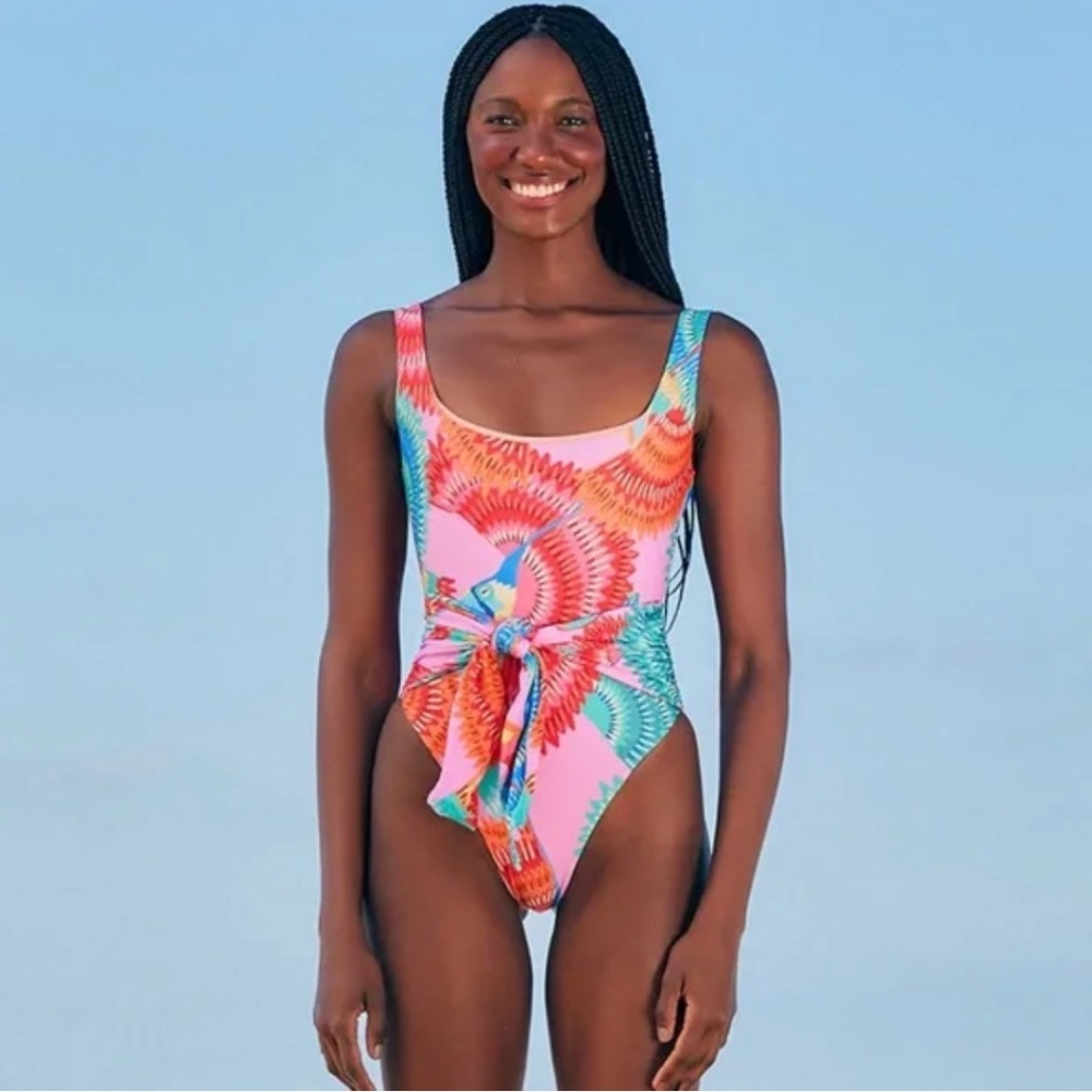 NWT FARM RIO Happy Toucans Tie Front One-Piece Swimsuit in sizes Small + Large!